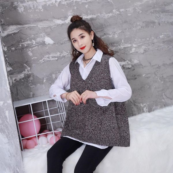 

vest sweater women pullover new type solid color loose pocket off shoulder v-neck sleeveless solid-color clothes vestidos lxj930, Black;white