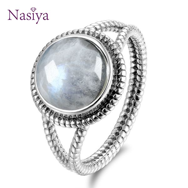 

real 925 sterling silver rings with 10mm round natural moonstones women's wedding party anniversary fine jewelry ring wholesale, Golden;silver