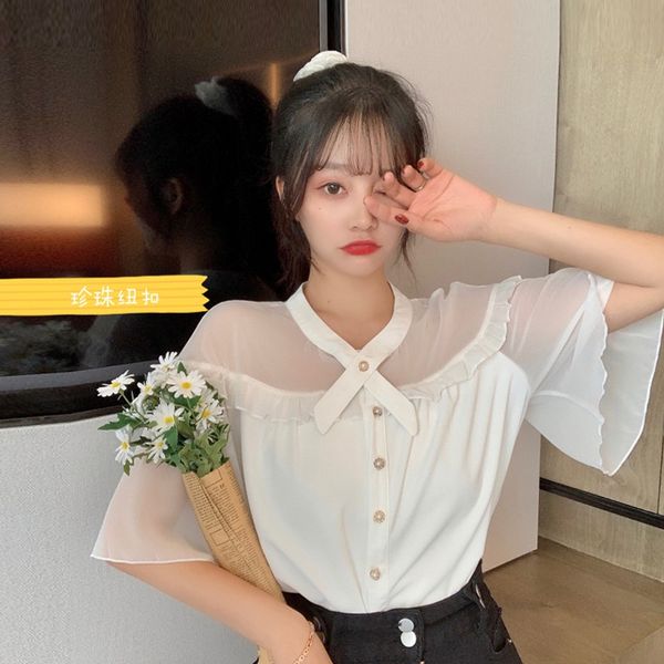 

sweet summer perspective women's clothing white blouses o-neck chiffon shirts korean style blusas mujer de moda 2020 new