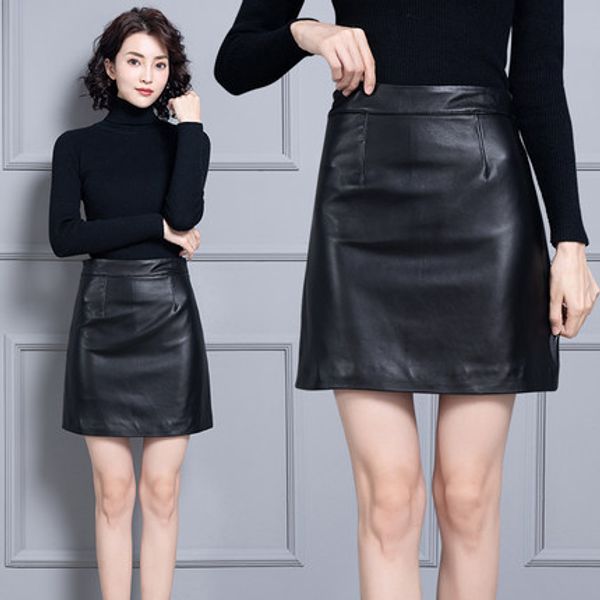 

2019 new fashion genuine sheep real leather skirt k45, Black