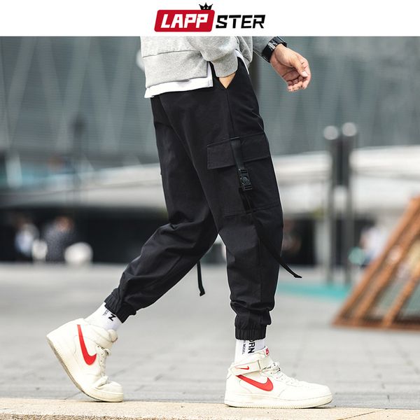 

мужчины японского streetwear штаны 2019 комбинезонов мужского ribbons harajuku hip hop ankel длина трек брюки брюки 5xl, Black