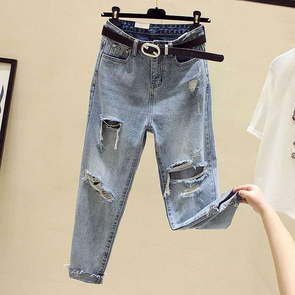 

autumn spring 2020 new women hole zipper ankle length pants jeans female loose fashion embroldered flares comfortable jeans, Blue