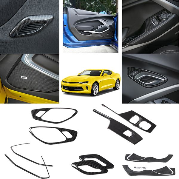 Adesivi per kit di decorazione per porte interne per auto in fibra di carbonio ABS per Chevrolet Camaro 17-19