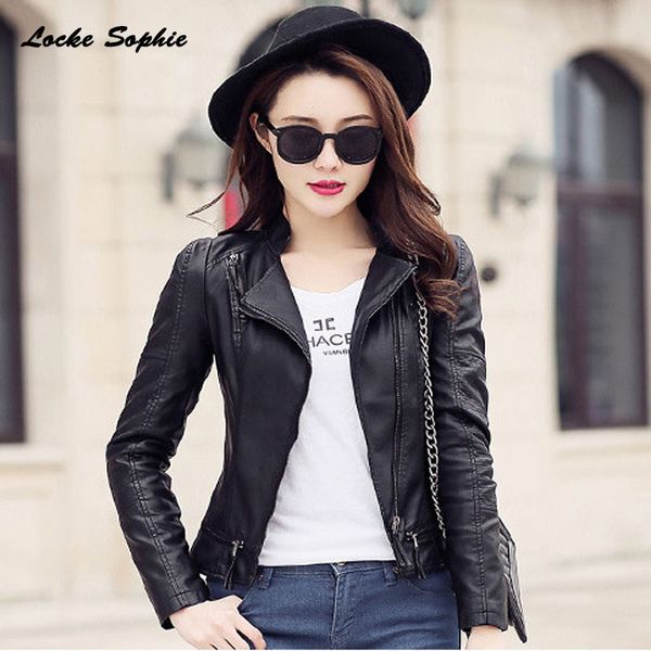 

1pcs women plus size short jacket coats 2019 autumn faux fur pu leather splicing small jacket ladies skinny locomotive coat, Black