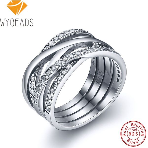 

wybeads стерлингового серебра 925 вплетенные кольца с прозрачным кубическим цирконием палец кольцо для женщин свадьба обручальное мода ювели, Slivery;golden