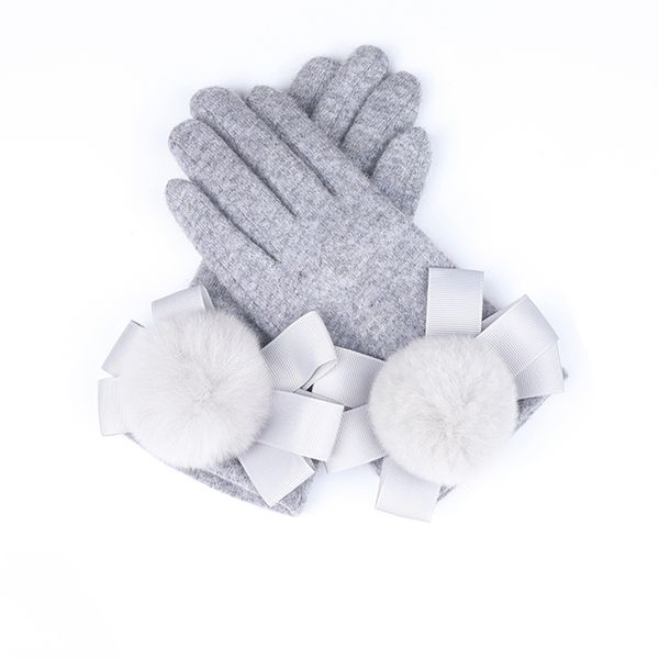 

fashion women gloves autumn winter fur ball touch screen cute warm mitts full finger female cashmere gloves