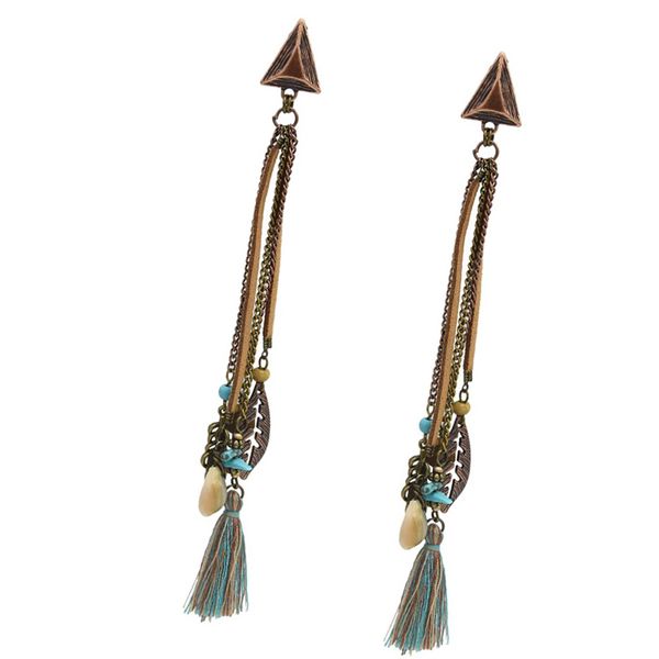 

1 pair women vintage retro bohemia earring long tassel dangle stud earrings, Golden
