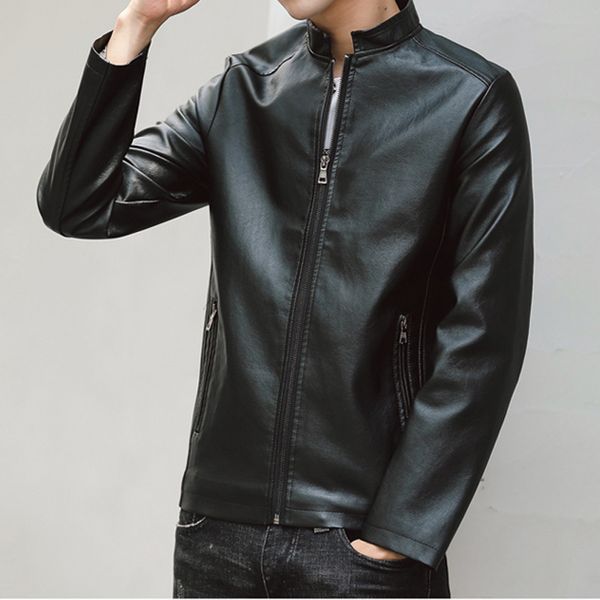

brand mens leather jacket slim jacket men outerwear biker motorcycle male pu leather men clothing, Black