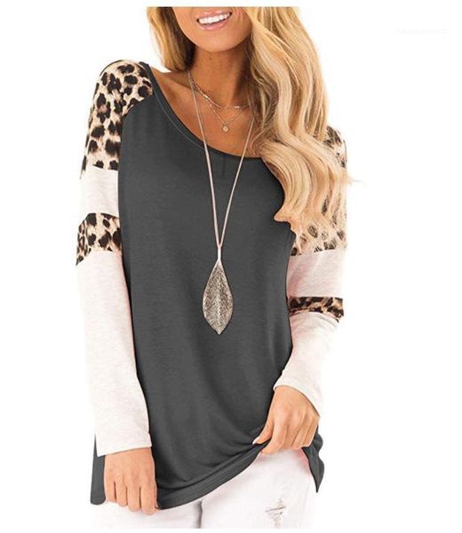 

leopard patchwork tshirts long sleeved o-neck spring autumn casual women, White
