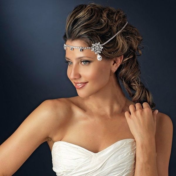 

women fashion crystal forehead ornaments water drops flower bride headwear hairband hair accessories bohemia headbands, Golden;white