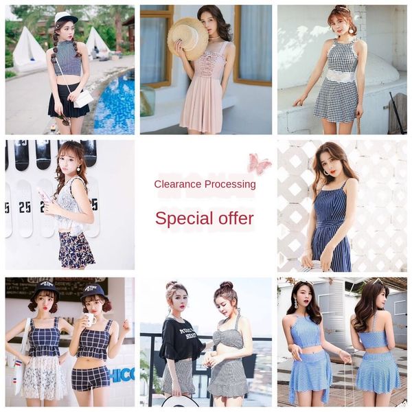 

women's one-piece skirt-style belly-covering slim dress swimsuit and conservative large size ins swimsuit, White;black