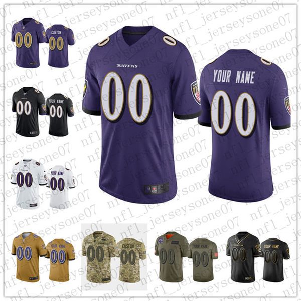 

custom men's women youth baltimore ravens 100th season black camo gold purple white gold vapor limited rush football jersey