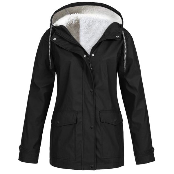 

women hiking jacket solid plush thickening jackets outdoor plus size coat hooded raincoat windproof quick dry windbreaker coats, Blue;black