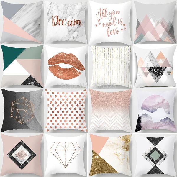 

zengia geometric lips letter pillow case 45*45cm peach skin throw pillowcase home sofa decoration pillow case cushion cover