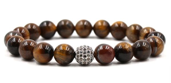 

10mm yh2 elastic adjusted nature yellow tigereye bead micro pave cz zircon cubic zirconia ball bracelet, Black