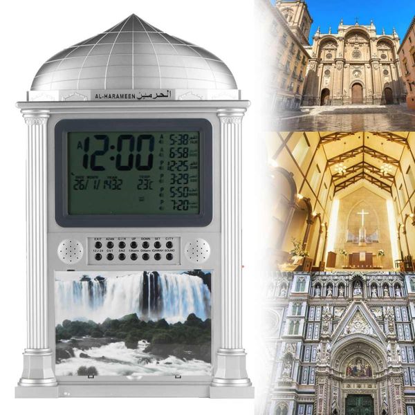 

new azan adhan islamic clock muslim prayer silver table wall clock with pen mosque digital calendar display silver prayer
