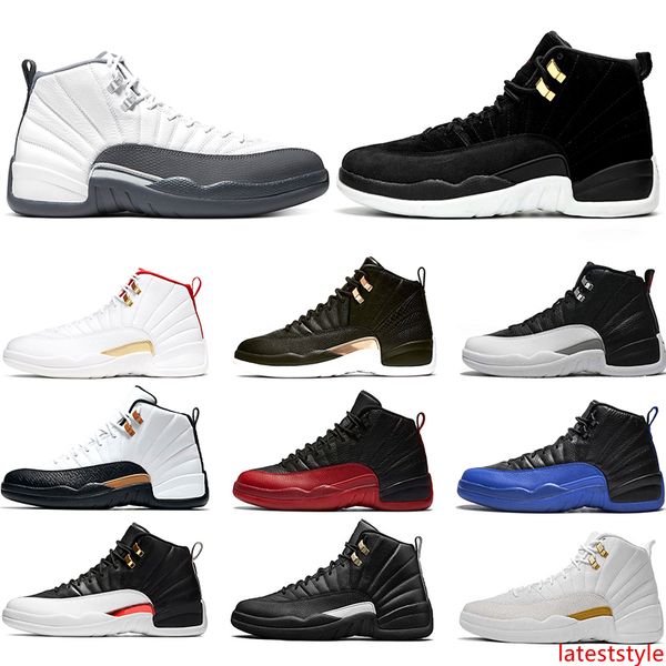 

12 men air shoes basketball shoes 12s dark grey reverse taxi black mens trainer sports sneakers size 40-47
