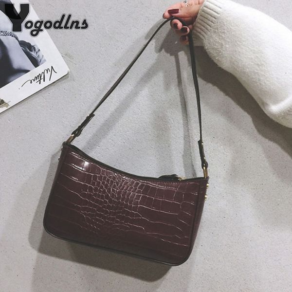 

retro shoulder bags for women crocodile pattern leather armpit bag advanced baguette bags design fashion pu handbags female sac