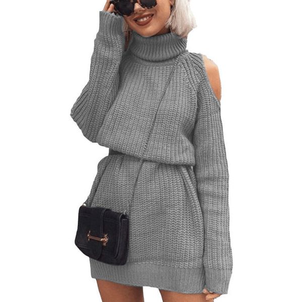 

normov fashion women autumn winter off shoulder knitted sweater dress elegant turtleneck loose long knitwear pullover sweaters, White;black