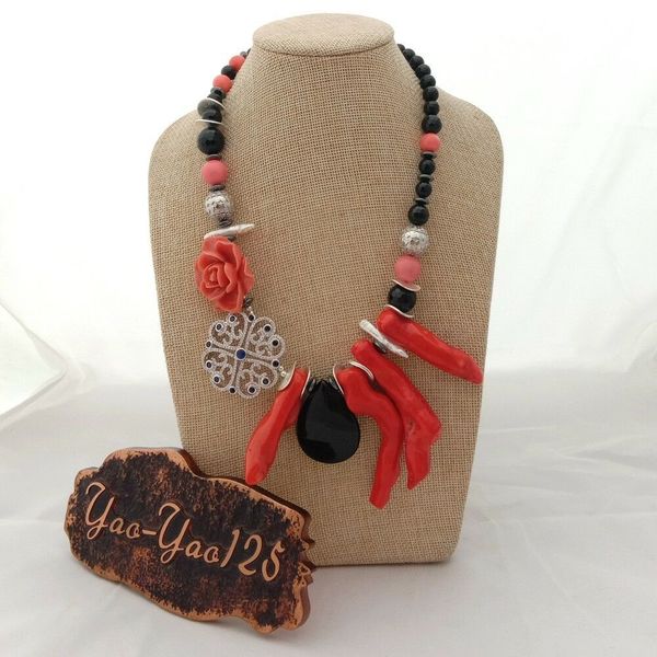 

19.5" black onyx pink coral cz pave connector necklace, Silver