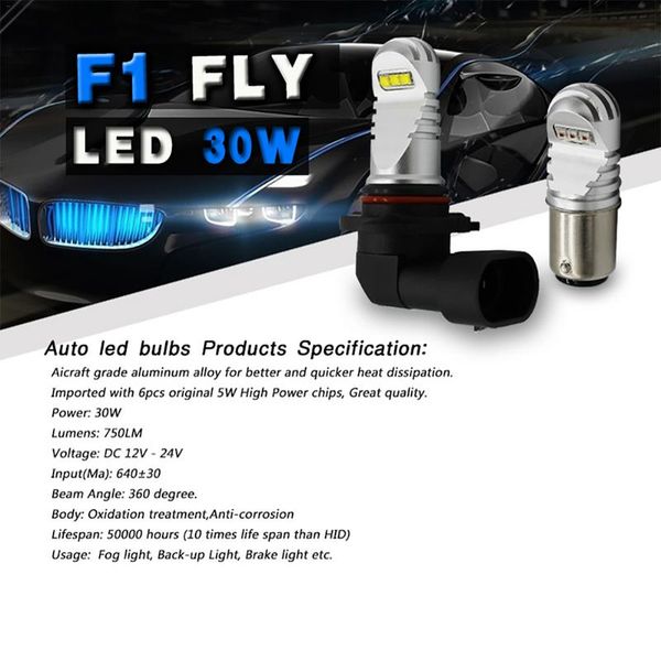 

2pcs led car fog lights auto fog lamps dc12v-24v 30w h1 750lm 50000 hours use for light reversing light braking