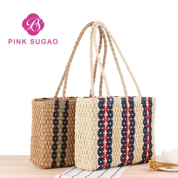 

Pink sugao 2019 brand fashion luxury designer bags womens designer handbags oversize handmade straw handbag travel purses brand fashion