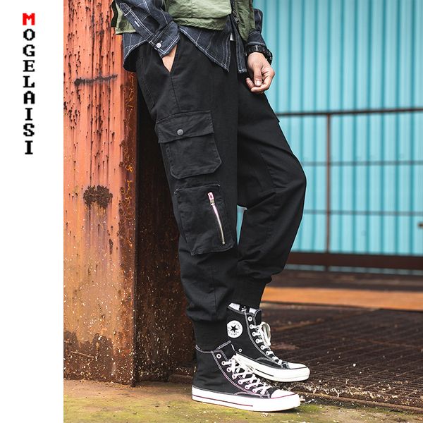 

fashion 2019 brand mens cargo pants streetwear jogger youth casual trousers men hip hop green pants antalones hombre a151-a900, Black