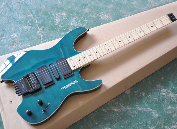 

two styles blue headless electric guitar with rosewood fretboard,flame maple veneer,can be customized as request