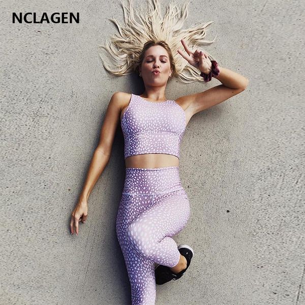 

nclagen женщины йога наборы dots печатных костюм пригодности sexy back выдалбливают top спортивная gym упругие брюки леггинсы 2pcs tracksuit