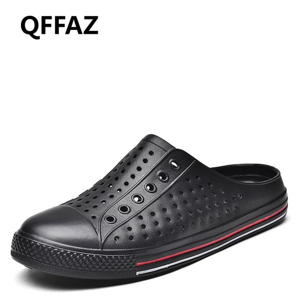 

qffaz мягкие мужчины пляжные сандалии пены памяти удобные свободного покроя сад обувь для мужчин поскользнуться на работы туфли большой разм, Black