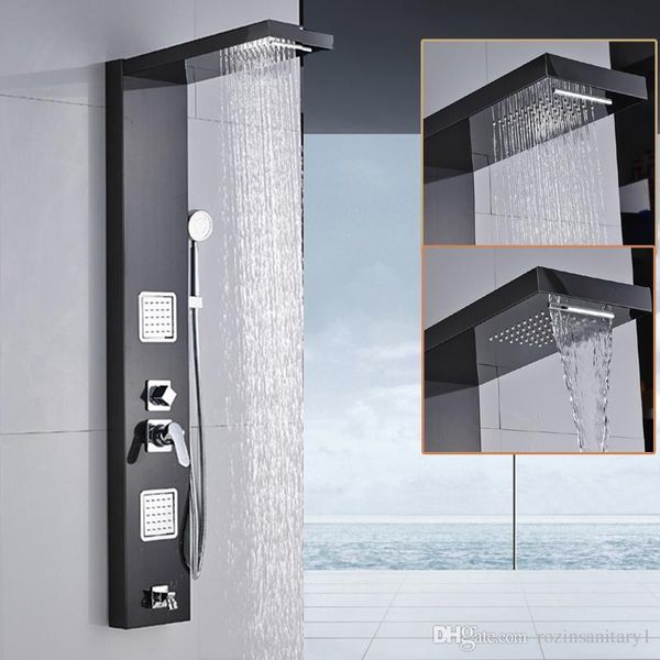 

wall shower panel stainless steel 5-function rainfall waterfall handle shower massage jets tub spout bath shower column tower