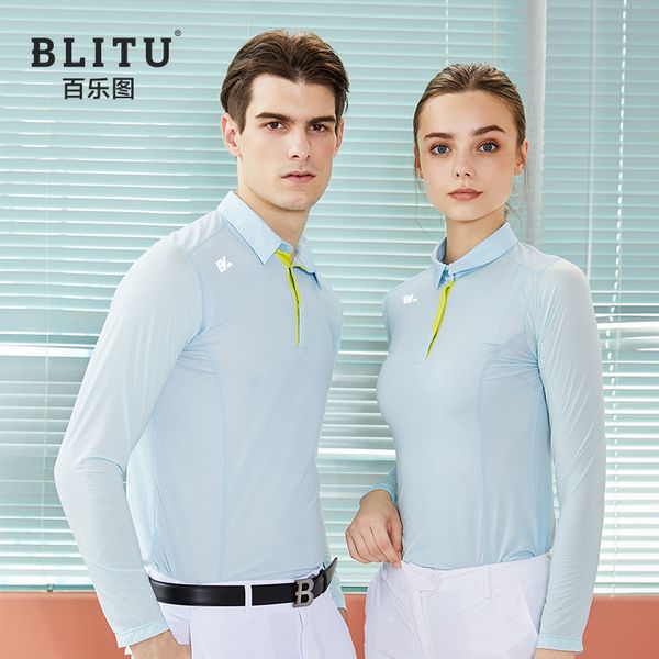 

blitu2019 new golf men polo fast dry golf sports long sleeves, Black;blue