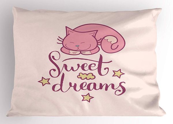 

sweet dreams pillow sham sleeping cartoon cat with stars clouds on a pastel background decorative standard queen size printed pillow case