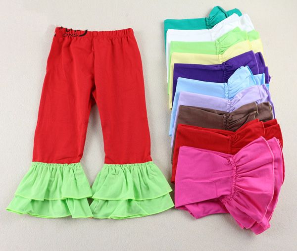 17 cores meninas miúdos Verão Ruffled Calças Calças sólido candy para meninas elástico algodão Sólidos Pants bebê Alargamento Verão Roupa M1305