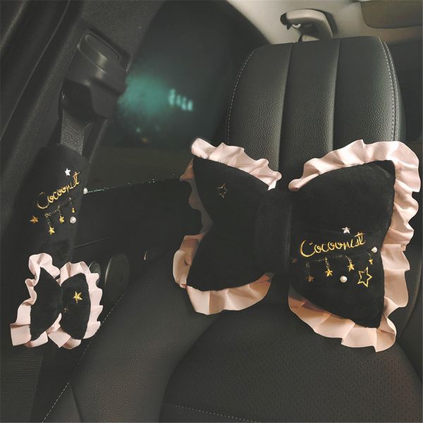 

car headrest neck support pillow lovely bowknot shape auto travel pillow neck rest cushion support universal seat accessories