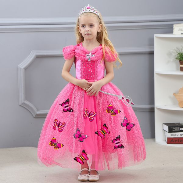 

1pcs 4 colors 2019 girls cinderella gowns dress blue butterflies kids easter halloween diamond cosplay costumes clothing party formal dress, Red;yellow