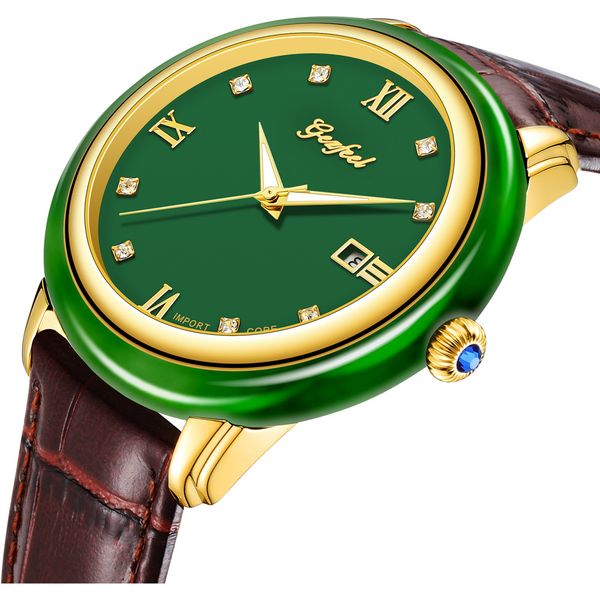 

luxury 2019 new women watches natural jade 100% authentic new men watches fashion creative couple wristwatch business man clock, Slivery;brown