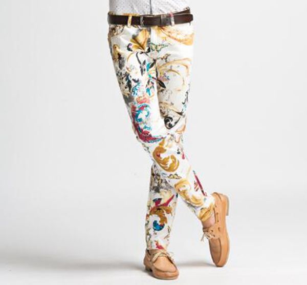 

men's europe america and south korea version of the new personality slim large size thin stretch printed jeans small leg trousers / 28-, Blue