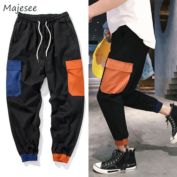 

pants men 2018 autumn pockets leisure simple all-match hip hop cargo pant mens ankle-length loose korean style ulzzang trousers, Black