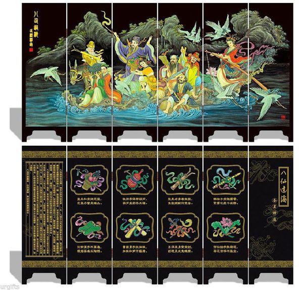 

folding screen 6 panel double side souvenir eight fairies immortals crossing sea other home decor