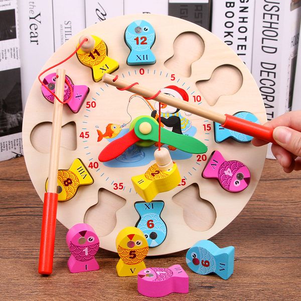 

montessori digital magnetic wooden fishing toys board game digital clock baby early learning parent-child toy gifts