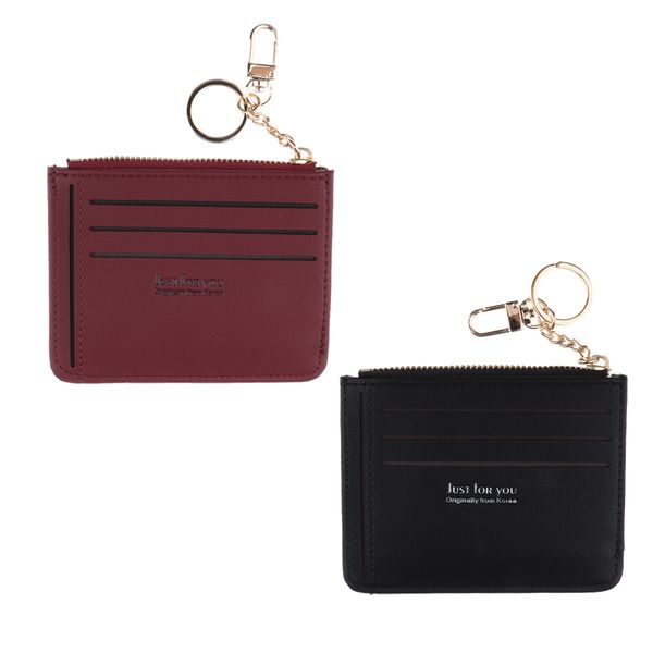 

2 pieces womens slim leather card holder front, Red;black
