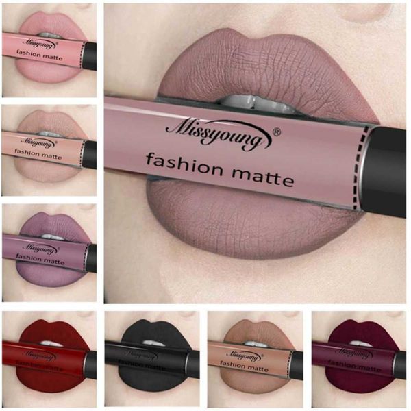 Novo maquiagem de marca batom à prova d'água batom fosco pigmento nude marrom cor vermelha líquida brilho labial fashion matt tonzin