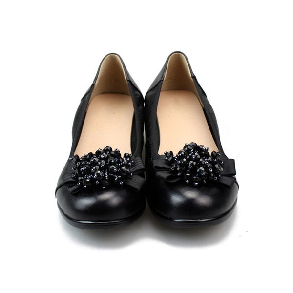 

ladies pumps soft comfortable bottom for roe round women professional flowers of pumps shoes fashion flowers office women shoes, Black