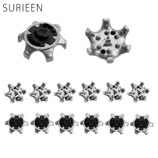 

surieen new 14pcs tpr golf shoe spikes fast twist cleats spikes replacement golf shoes accessories training aids gray+black