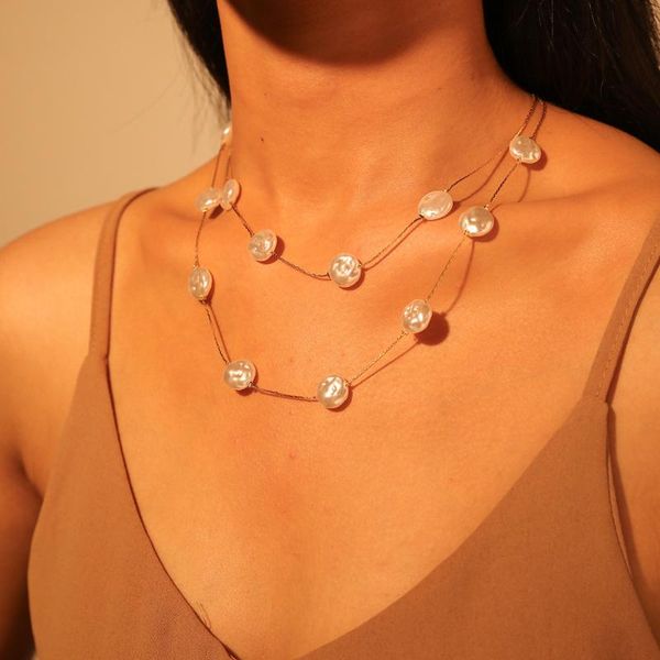 

boho multi layer irregular imitation pearls choker necklace collar trendy tassel clavicle chain necklaces women jewelry charms, Golden;silver