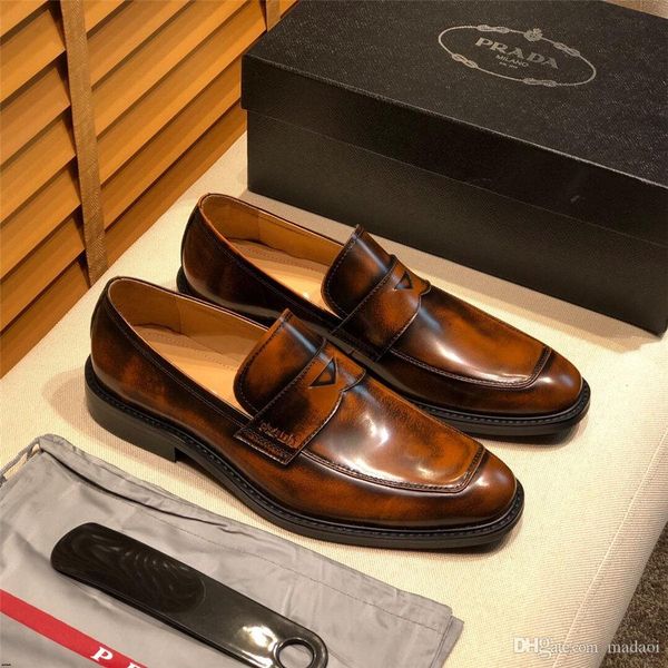 

19fw luxury brands men dress shoes genuine leather formal business italy men oxfords shoes wedding party brogue flat banquet shoes yetc6, Black
