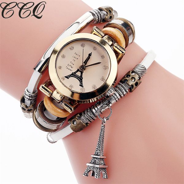 

ccq women wrist watch fashion eiffel tower pendant stainless steel quartz zegarek damski marcas famosas de lujo 2019, Slivery;brown