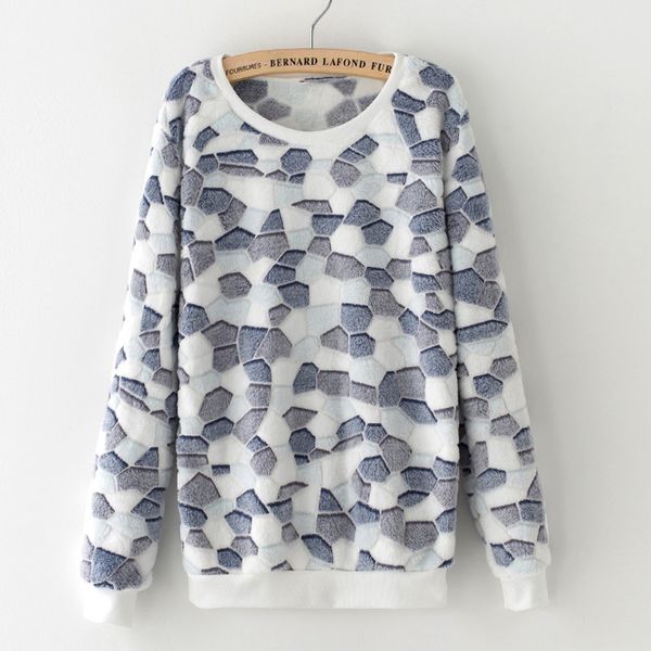 

european and american women sweater thick flannel five-pointed star printing pullover girl sweater femme jumper gray top, White