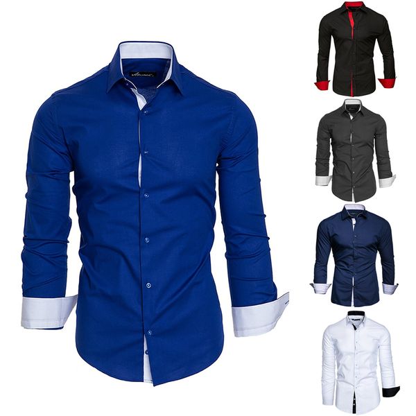 

men's causal slim shirt white blue smart causal shirts males 2019 autum spring new long sleeve men business formal shirts, White;black